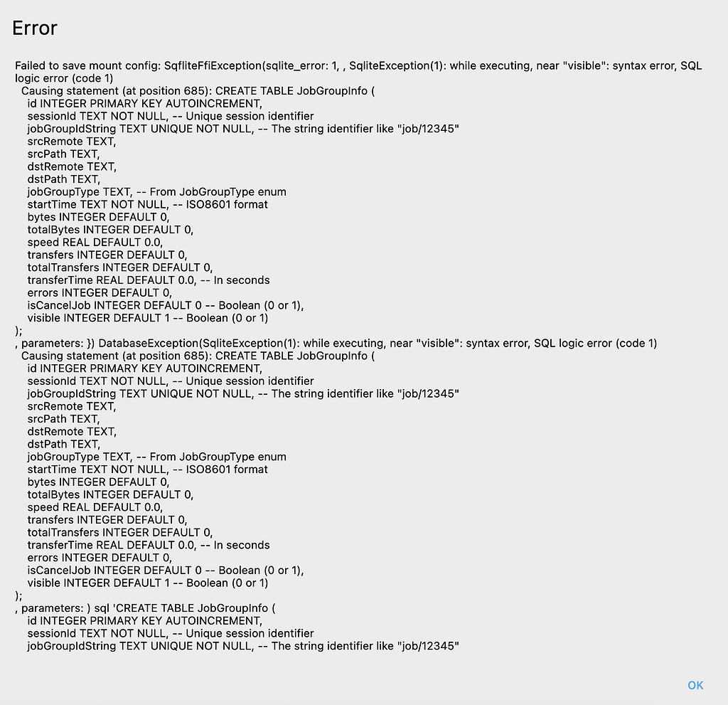 Unable to mount drive - SQL Error - Suspected Bug - RcloneView